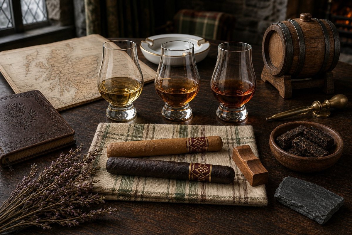 Cigar with single malt Scotch in crystal glass