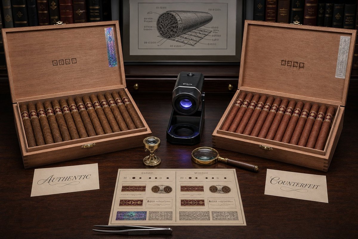 Counterfeit detection guide with sample cigars
