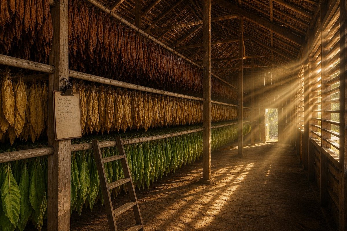 Inside a traditional tobacco curing barn