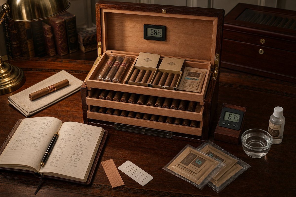 Humidor with hygrometer showing ideal RH
